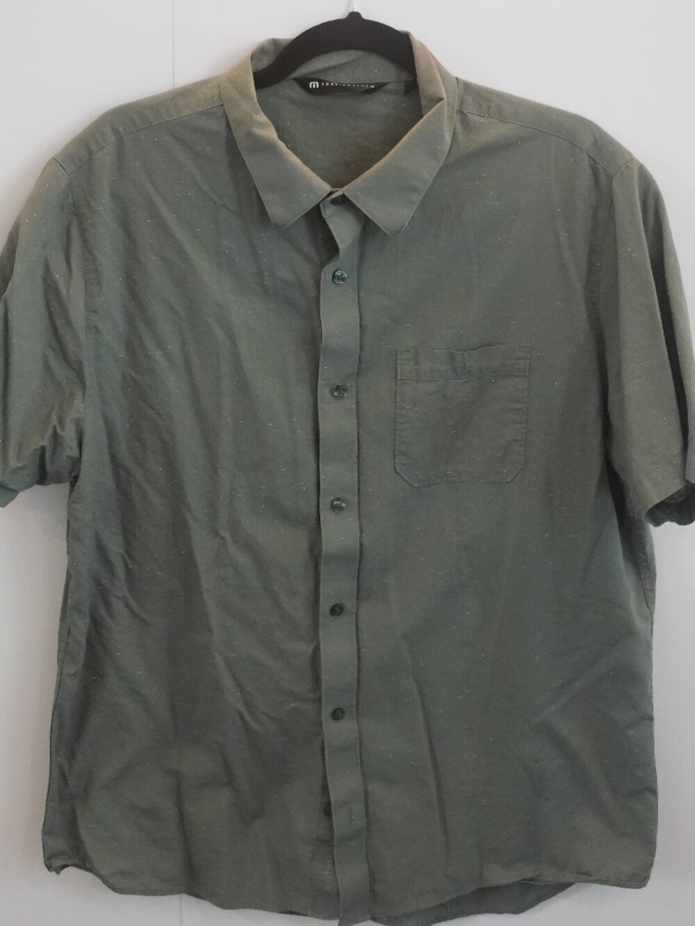 TravisMathew Button-Up Shirt Sage Green Speckled Short Sleeve Men's L